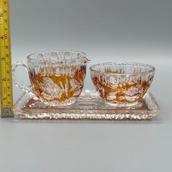 Walther Glas Germany Amber Etched Glass Cream and Sugar Set with Tray - Picture 6 of 8